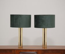 Vintage Pair of Cylindircal Brass Table Lamps B-010 by Bergboms, 1960s