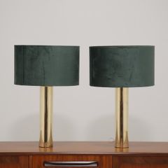 Vintage Pair of Cylindircal Brass Table Lamps B-010 by Bergboms, 1960s