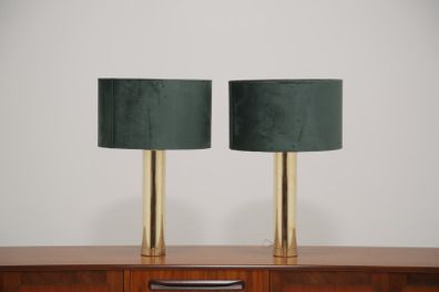 Vintage Pair of Cylindircal Brass Table Lamps B-010 by Bergboms, 1960s