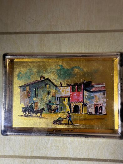 Vintage Italian Gold Leaf Miniature Print - Framed Village Scene