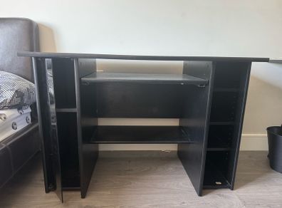 Black desk with shelves