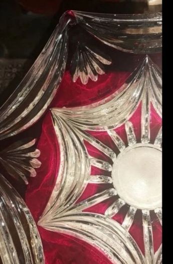 Beautiful large Ruby coloured cut lead crystal bowl