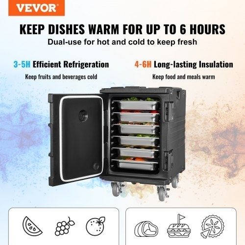 Insulated Food Pan Carrier, 95 Qt Hot Box for Catering, Food Box Carrier with Buckle, Front Loading Food Warmer with Handles, End Loader with Wheels for Restaurant, Canteen