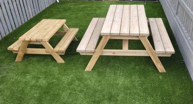 Handmade picnic benches