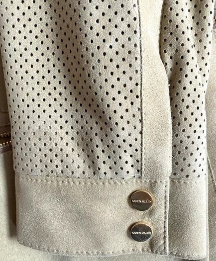 Karen Millen Satin Lined Suede Leather Duster Coat - Beige.