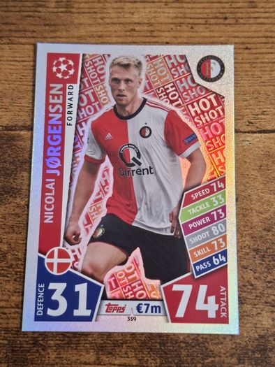 Topps Match Attax, Champions League 2017-18, #359, Nikolai Jorgensen, Hot Shot - free standard postage