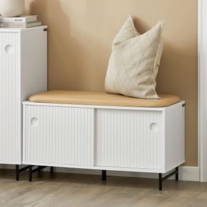 Shoe Cabinet with Sliding Doors and Seat Cushion