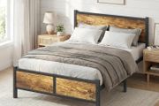 4ft6 Double Bed Frame with Headboard, All Heavy Duty Metal Slats Support with Under-Bed Storage, Noise Free, Easy Assembly, No Box Spring Needed