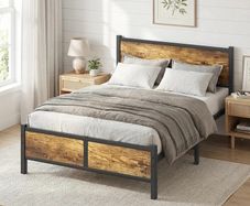 4ft6 Double Bed Frame with Headboard, All Heavy Duty Metal Slats Support with Under-Bed Storage, Noise Free, Easy Assembly, No Box Spring Needed