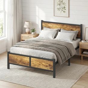 4ft6 Double Bed Frame with Headboard, All Heavy Duty Metal Slats Support with Under-Bed Storage, Noise Free, Easy Assembly, No Box Spring Needed