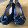 Navy Low Wedge Ballerina Shoes Image 5
