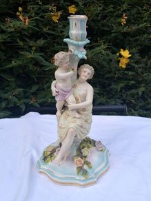 19th Century Hand Painted Dresden Porcelain Candle Stick (13")