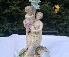 19th Century Hand Painted Dresden Porcelain Candle Stick (13")