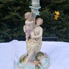 19th Century Hand Painted Dresden Porcelain Candle Stick (13")