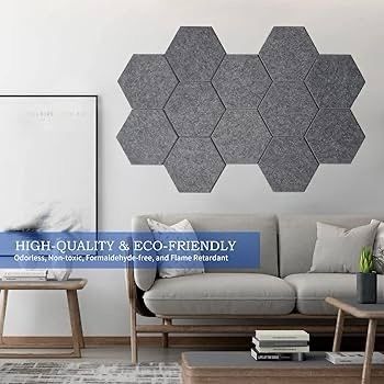 NEW SALE | 12 Pack High Density Hexagon Acoustic Panels,Acoustic Foam Panels 30 x 26 x1 cm Beveled Edge Tiles
