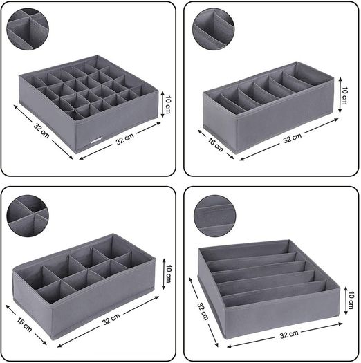 _Storage Box for Underwear, Drawer Organiser, Wardrobe Drawers Divider for Socks, Bras and Ties, Folding Fabric Box for Wardrobe Set of 4
