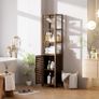 Bathroom Storage Cabinet Bamboo, Tall Narrow Space Saver Organizer Floor Standing for Kitchen, 4 Open Shelves and 1 Cupboard with Door, Walnut Image 2