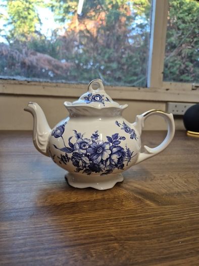 Vintage Arthur Wood & Son Blue & White Tea Pot Made in Staffordshire, England
