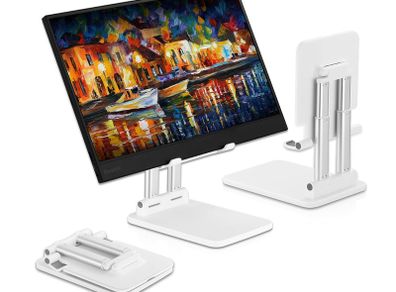 Foldable Extendable & Adjustable Stand for ipad/tablet/portable monitor/laptop. Dual-Pole Support. Ideal to hold 12 to 17 inch larger size devices (black)