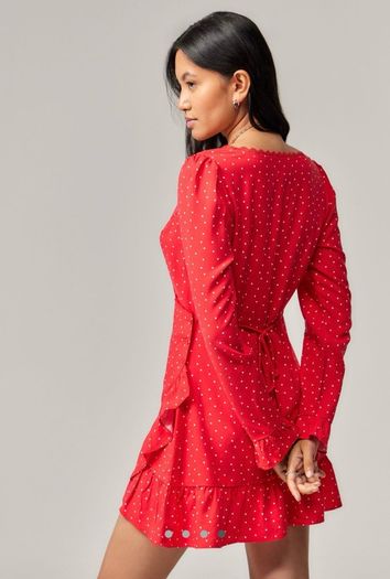 URBAN OUTFITTERS Light Before Dark Red Polka Dot Wrap Dress Size S!