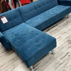 Beautiful blue plush L-Shape sofa