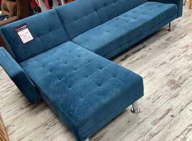 Beautiful blue plush L-Shape sofa