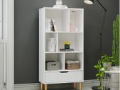 BRAND NEW Storage Cabinet Shelves Unit 6 Cube Bookshelf Freestanding With 1 Drawer Wooden Legs Display