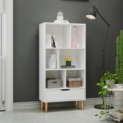 BRAND NEW Storage Cabinet Shelves Unit 6 Cube Bookshelf Freestanding With 1 Drawer Wooden Legs Display