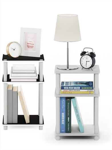 NEW SALE | 3-Tier Turn-N-Tube End Table, Side Table, Nightstand, Columbia Walnut/Black, 2-Pack