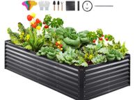 main image for ad Raised Garden Bed 240 x 120 x 60 cm  Galvanized Metal Planter Box, Outdoor Planting Boxes with Open Base, for Growing Flowers/Vegetables/Herbs in Backyard/Garden/Patio/Balcony, Dark Gray