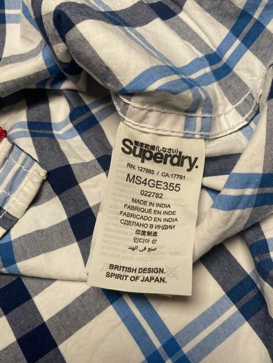 Superdry The Washbasket Shirt Mens Blue & White Check Long Sleeve Shirt Size Large