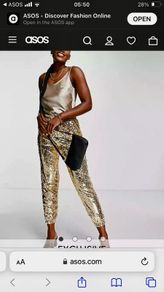 In The Style exclusive for ASOS sequin jogger in light gold