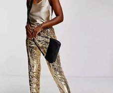 In The Style exclusive for ASOS sequin jogger in light gold