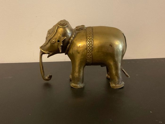 Antique 19th Century Indian Brass Elephant Dhokra Lost Wax Temple Toy