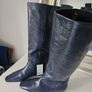 M&S Navy Leather Knee High Boots Image 3