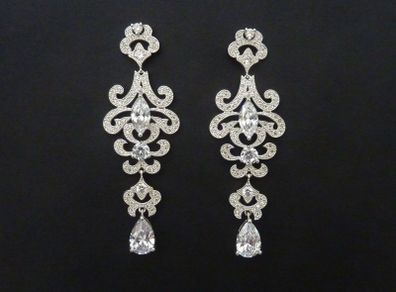 Vintage Style Crystal Dangle Silver Earrings