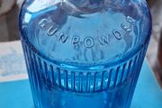 Beautiful Old Blue Glass Gunpowder Gin Bottle, Embossed Gunpowder, Postage Available or Collection
