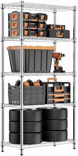 1250 lbs Steel Heavy Duty 5-Tier Utility Shelving Unit Steel Organizer Wire Rack for Home,Kitchen,Office,Chrome 35 x 60 x 158.7 cm