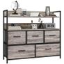 Rustic Chest of Five Fabric Drawers - Grey Wood Effect Image 2