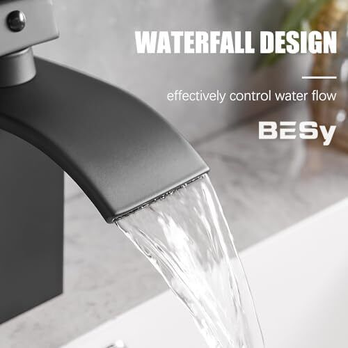 Waterfall Spout Bathroom Sink Mixer Taps,Single Handle Basin Mixer Tap, Lavatory Vessel Faucet,Stainless Steel,Matte Black Vanity Tap