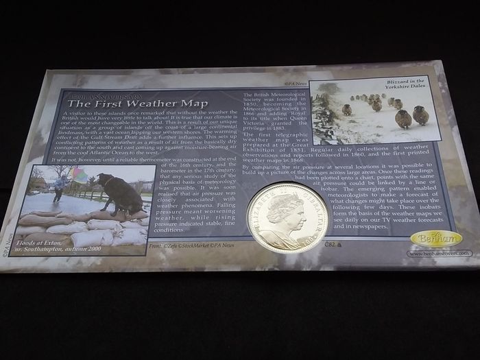 Rare 2001 Benham Weather Map Coin Cover - Gibraltar Crown and Royal Mail Stamps ( Limited Edition )