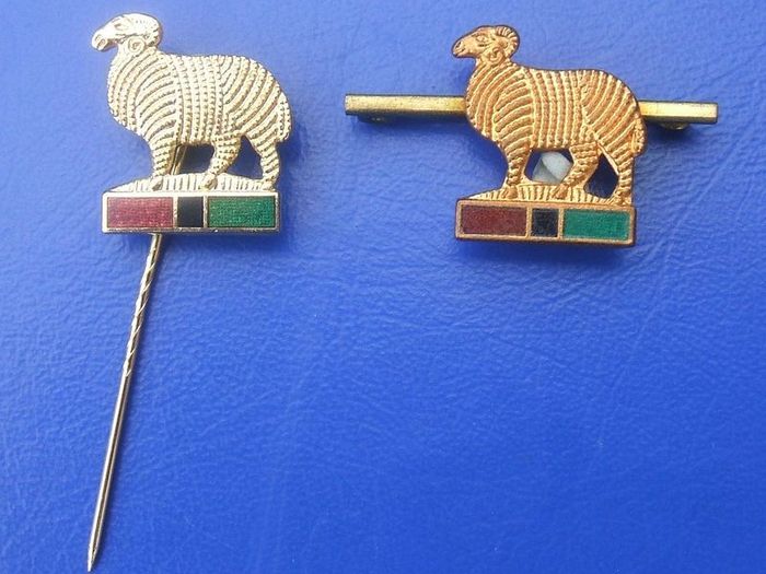 YOUNGS RAM BREWERY (Wandsworth, London) - promotional badges x 2 - stickpin & tiepin (1960's - 1980's)
