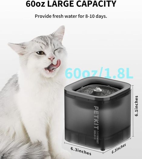 Cat Water Fountain, EVERSWEET SOLO SE, 1.85L Ultra Quiet Automatic Cat Drinking Fountain for Indoor Use, Easy-Clean Design with Carbon Filter and Separate Base, Plug-In Cat Water Dispenser