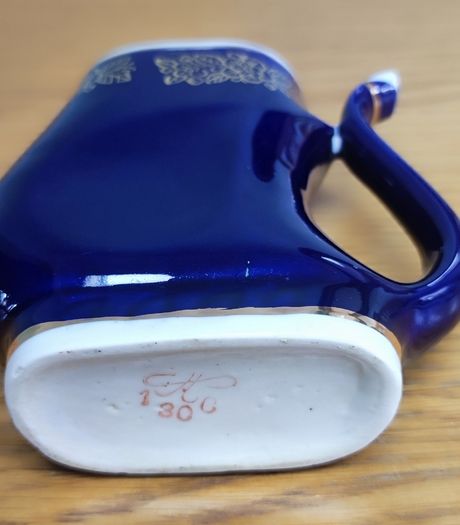 Porcelain Sippy Cup, Cobalt Blue and Gold