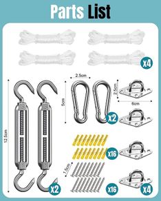 Sun Shade Sail Fixing Kit - Sail Shade Hardware Kit 304 Stainless Steel, Sun Shade Sail Hardware Kit for Garden Rectangle/Square, Heavy Duty Sun Sail Hardware Kit Installation 40 Pcs (FREE SHIPPING)