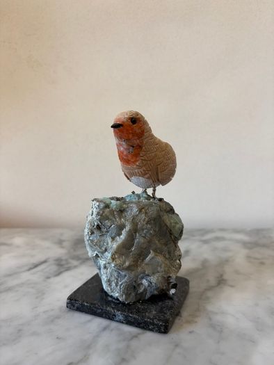 Hand-Carved Gemstone European Robin
