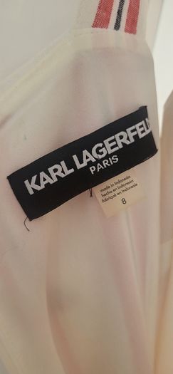KARL LAGERFIELD Paris striped nautrical belted midi with gold tone button Sz 8 US (Fit 12UK) - Rrp 335 (New)