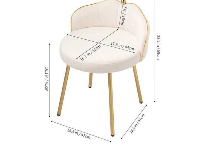 Cream Dressing Table Chair with Gold Legs and Low Back, Small Armless Accent Chair, Modern Comfy Cute Makeup Vanity Stool Chair for Dressing Table, Bedroom, Living Room, Hallway, Velvet