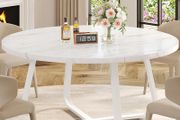 White Faux Marble Round Dining Circle Dining Desk Kitchen Shelf 4-6 People, Mid-Century Pedestal Dinner Table End Coffee Desk Office Living Room Table, White Marble, 51 Inch