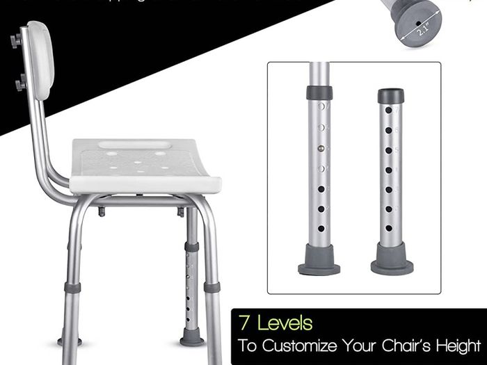 Shower Chair Seat with Back (Adjustable) - Anti-Slip Bench Bathtub Stool for Elderly or Seniors (Bathroom Safety) - with Free Suction Assist Grab Bar (FREE SHIPPING)